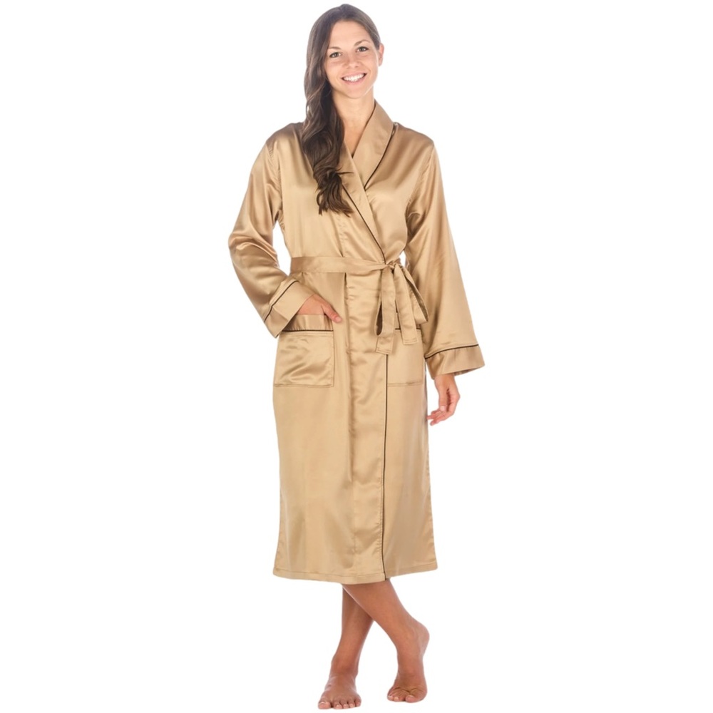 Noble Mount Women's Premium Satin Robe - Champagne - XL